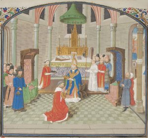 Koronacja Baldwina I w Boże Narodzenie 1100 r. Miniatura z Historii Williama Tyru, lata 60. XIV wieku autorstwa Unbekannt