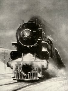 Furia zamieci nie robi wrażenia na tej gigantycznej lokomotywie, 1935. autorstwa Unbekannt