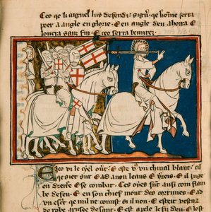 Wielki król na białym koniu. Miniatura z: Apocalypse de Saint Jean, ok. 1320. autorstwa Unbekannt