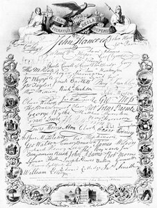 Podpisy pod Deklaracją Niepodległości Ameryki, c1776, c1920 autorstwa Unbekannt