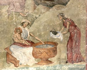 Obmycie dziecka w szopce, ok. godz. 1260-1270 autorstwa Unbekannt