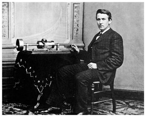 Thomas Alva Edison, amerykański wynalazca, ze swoim fonografem, c1878 1955 autorstwa Unbekannt