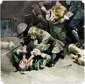 Thomas Blood próbował ukraść klejnoty koronne z Tower of London w 1671, 1937 autorstwa Unbekannt