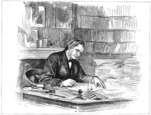 Thomas Henry Huxley, brytyjski biolog, przy swoim biurku w 1882 1883 r. autorstwa Unbekannt