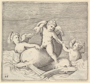 Trzy amorki i dwa delfiny, wydanie ok. 1599-1622. autorstwa Unbekannt