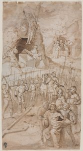 Trzy sceny z Męki Pańskiej recto Szkic architektoniczny verso, 1500s. autorstwa Unbekannt