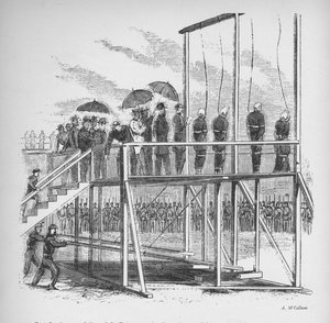 Trzech mężczyzn i kobieta powieszeni za zabójstwo Lincolna, ok. 1865, 1938 r. autorstwa Unbekannt