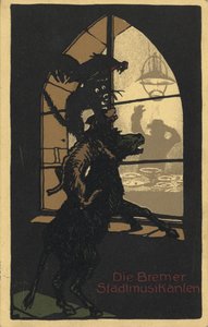 Projekt tytułowy księgi Muzycy z Bremy braci Grimm, lata 1910 autorstwa Unbekannt