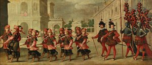 Procesja triumfalna z rycerzami Zakonu Maltańskiego i Zakonu Santiago de Compostela autorstwa Unbekannt