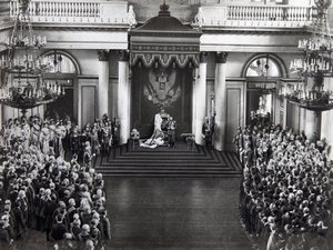 Car Mikołaj II przemawiający na otwarciu pierwszej Dumy, Petersburg, Rosja, 27 kwietnia 1906 r. autorstwa Unbekannt