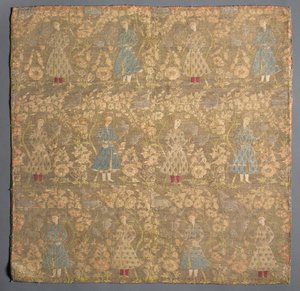 Splot skośny z sokolnikami wśród krzewów róż, 1650-1699. autorstwa Unbekannt