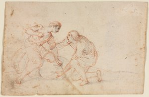 Dwóch mężczyzn wiążących tobołek, 1600s. autorstwa Unbekannt