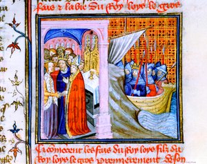 Dwie sceny z Chronique de St Denis, koniec XIV wieku autorstwa Unbekannt