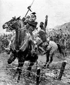Ułani sprawdzeni drutem kolczastym pod Liege, Belgia, I wojna światowa, 1914 autorstwa Unbekannt
