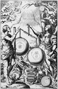 Urania, muza astronomii, ważenie i porównywanie systemów wszechświata, 1651 autorstwa Unbekannt