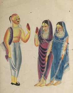 Wielbicielka Vaisnava z dwiema kobietami, 1800s. autorstwa Unbekannt
