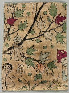 Aksamitny fragment, Khusrau widzi kąpiel Shirin, 1550-99. autorstwa Unbekannt