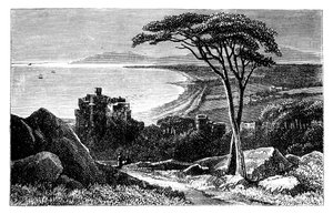 Zamek Wiktorii, w oddali Killiney-Bray Head, Irlandia, ok. 1888 r. autorstwa Unbekannt