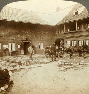 Victoria Hotel, ozdobiony porożami reniferów, w Kongsberg, w surowej Norwegii, ok. 1905. autorstwa Unbekannt
