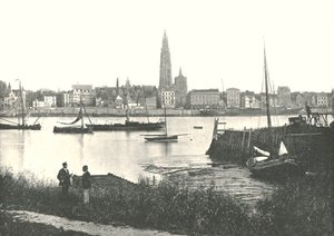 Widok przez rzekę do katedry, Antwerpia, Belgia, 1895. autorstwa Unbekannt