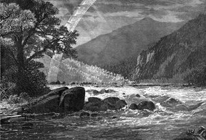 Widok na wodospady balkonowe, James River, Virginia, USA, 1877 r. autorstwa Unbekannt