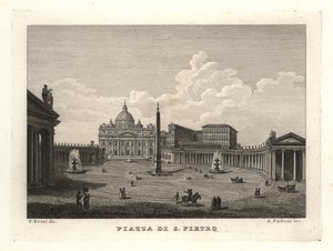 Widok na Plac Świętego Piotra, Piazza di S. Pietro, z Bazyliką Świętego Piotra i starożytnym egipskim obeliskiem autorstwa Unbekannt