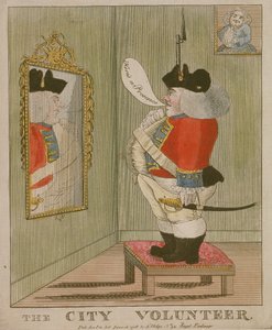 Widok korpulentnego wolontariusza City podziwiającego się w lustrze, 1785 autorstwa Unbekannt