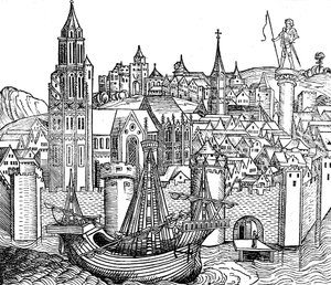 Widok warownego miasta, 1493 autorstwa Unbekannt