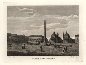 Widok na Piazza del Popolo w Rzymie ze starożytnym obeliskiem z Heliopolis w Egipcie autorstwa Unbekannt