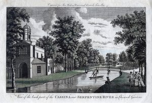 Widok na tylną część rzeki Cassina i Serpentine w Chiswick Gardens, Londyn autorstwa Unbekannt