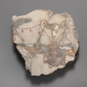 Fragment malarstwa ściennego z maską Gorgona, ca. 14-68 n.e. autorstwa Unbekannt