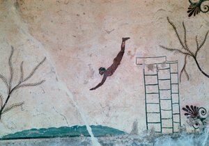 Malowidło ścienne z greckiego grobowca w Paestum pływaka, VIII wiek autorstwa Unbekannt