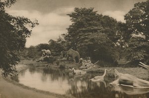 Gdzie bestie prehistorii czają się nad jeziorem na terenie pałacu, c1935. autorstwa Unbekannt