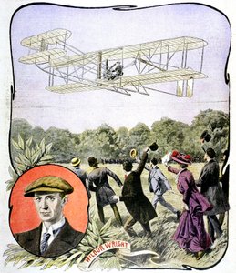 Pierwszy lot Wilbura Wrighta w Europie na torze wyścigowym Hunaudieres niedaleko Le Mans we Francji, 1908 autorstwa Unbekannt