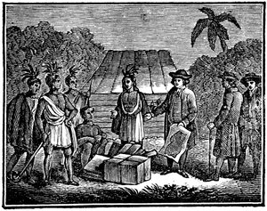 William Penn z rdzennymi Amerykanami, angielski kolonista kwakrów, 1830 autorstwa Unbekannt