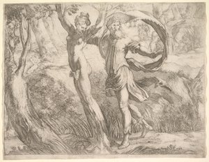 Album Wilton, folio 10a: Priapus i Lotis, ca. 1530-50. autorstwa Unbekannt