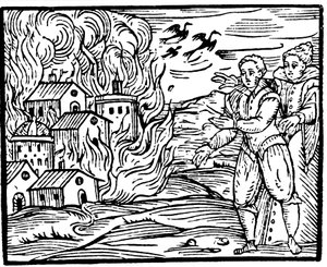 Czarownice niszczące dom przez pożar - Szwabia, 1533 autorstwa Unbekannt