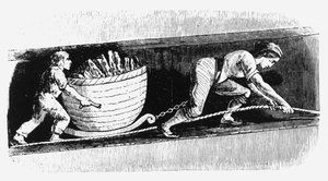 Kobieta i chłopiec rysujący korkociąg zawierający 3-4 ct węgla, Bolton, Lancashire, 1848 autorstwa Unbekannt