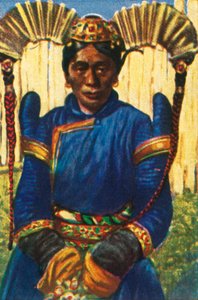 Kobieta w tradycyjnym nakryciu głowy, Mongolia, ok. 1928 r. autorstwa Unbekannt