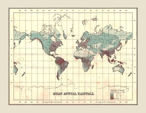 Mapa świata przedstawiająca średnie roczne opady deszczu, 1902 r. autorstwa Unbekannt