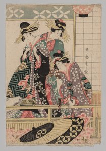 Yoshiwara Kobiety patrzące na ulicę na wiosnę, 1753-1806. autorstwa Unbekannt