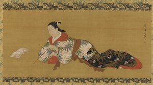 Yujo leżący i czytający nuty, okres Edo, 1615-1868. autorstwa Unbekannt