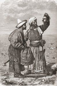 Afgański żołnierz trzymający odciętą głowę wroga, ilustracja ze „Świata w rękach”, rytowana przez Gaucharda i Charlesa Barbanta (zm. 1922), opublikowana w 1878 r. autorstwa Unbekannt Unbekannt