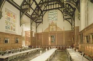 Widok wnętrza jadalni z sufitem z belkami młotkowymi, Trinity College, Cambridge autorstwa Unbekannt Unbekannt