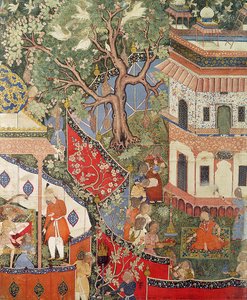Rustam odkrywa dziewczynę, która zdradziła jego miłość Mihr Afruzowi, z "Hamzanamy" (Księgi Hamzy) z Indii lub Pakistanu, ok. 1562-77 (nieprzezroczysty wc na bawełnie) autorstwa Unbekannt Unbekannt