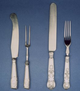 Srebrny nóż i widelec, Sheffield, ok. 1780 i późniejsza wersja 1835, Atkin i Oxley autorstwa Unbekannt Unbekannt
