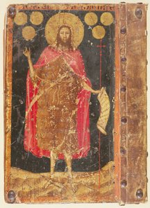 Św. Jan Chrzciciel ze złotymi florenami, z okładki Konstytucji i Statutów Cechu Monetników, ok. 1380 autorstwa Unbekannt Unbekannt