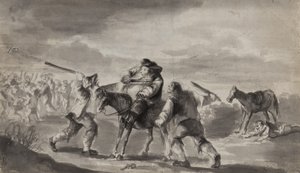 Podróżnik zaatakował, prawdopodobnie Hudibras Samuela Butlera, ok. 1790 (pióro, pędzel i atrament na papierze) autorstwa Unbekannt Unbekannt