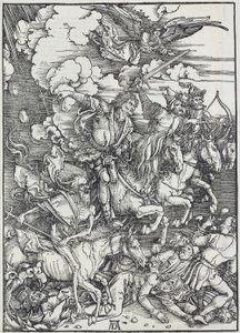 05. Albrecht Dürer, Apokalipsa, III. Czterej apokaliptyczni jeźdźcy, Galeria Narodowa w Pradze autorstwa Unbekannter Künstler