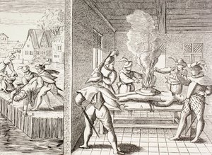 XVI-wieczna propaganda ilustrująca przemoc Gueux wobec katolików, z „Życia wojskowego i religijnego w średniowieczu” Paula Lacroix opublikowanego w Londynie około 1880 roku autorstwa Unbekannt